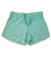 Green Ruffle Cotton Shorts For Women