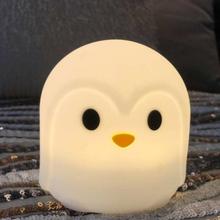 Mini Colorful Cartoon Penguin LED Night Lights Touch Sensor Silicone Bedroom Bedside Lamp