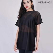 METAPHOR Black Netted T-Shirt (Plus Size) For Women - MT110B