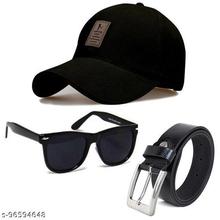 Black Baseball Cap, belt & Sunglasses Combo for Men