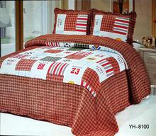 Check Printed 100% Cotton Quilted Bedcover With Pillow Cover