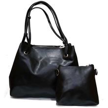 Black Plain 2 in 1 Tote Bag For Women