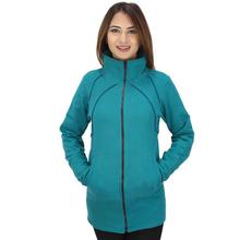 Petrol Blue Zippered Inner Fleece Jacket For Women (WJK4019)