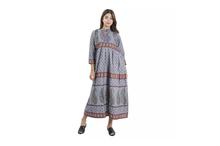 Floral Printed Long Kurti Dress For Women-Blue