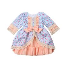 1-5Years Princess Dress Kids Baby Girl Retro Lace Flower