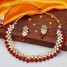 Sukkhi Kundan Modish Gold Plated Red Choker Necklace Set for