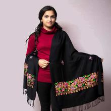 Black Kashmiri Embroidered Acrylic Pashmina Shawl For Women