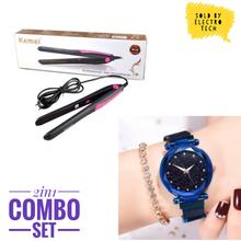 Kemei KM 328 Hair Straightener & Magnetic Fashionable Luxury Stainless Steel Watch