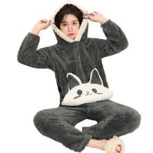 Pajamas women winter Korean thick lamb wool long-sleeved