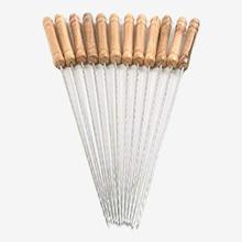 Meccion 10Pcs Stainless Steel Barbecue String with Wooden Handle