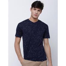 SALE- Men Navy Blue Self Design Henley Neck T-shirt