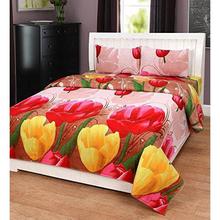 Akin Towel Polycotton 3D Floral 150 TC Double Bedsheet With 2 Pillow Covers - Red, Yellow, Brown
