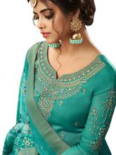 Stylee Lifestyle Green Satin Embroidered Dress Material - 2364