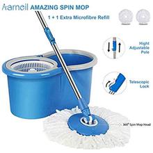 Aarneil 360 Spin Mop Bucket with Plastic Basket with 2