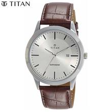 Titan  Silver Dial Chocolate Brown Leather Strap Watch For Men- 1584Sl03