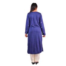 Paislei Blue embroidered A-line Kurti with white pattern embroidery For Women - AW-1920-47