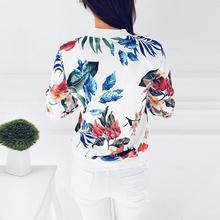 Print Bomber Jacket Women Flowers Zipper Up Retro Coat