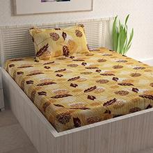 Divine Casa Sense 104 TC Cotton BedSheet with 1 Pillow Cover - Floral, Red and Yellow