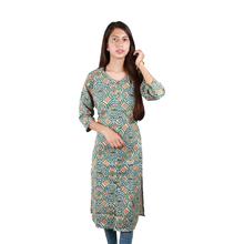 Blue/Green Printed Front Buttoned Designed Kurti For Women