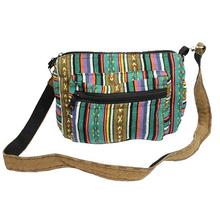 Multicolored Cotton Unisex Travel Crossbody Bag with Brown Strap