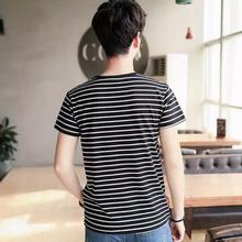 Men's striped t-shirt_-men's summer round neck short-sleeved