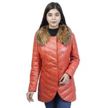 Orange PU Leather Jacket For Women