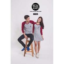 Begin Again Grey/Maroon Set Of T-shirt And Dress For Couples - (SPN-Couple-26E)