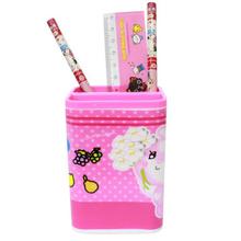 Pink Printed Stationery Holder With Essentials Set For Kids