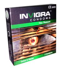 INVIGRA ,MAX PLEASURE,DOTTED,RIBBED,CONTOURED,LUBRICATED,TEAT-ENDED,LATEX