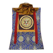 20 cm x 20 cm Black/Golden Mandala Mantra Thangka with 23" x 17" Blue Brocade