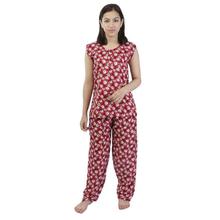 Red/White Floral Printed Nightwear Set For Women