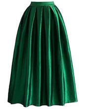 Dark Green Long Shiny Satin Skirt For Women