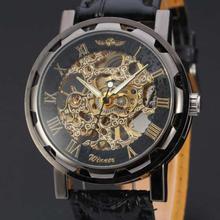 FashionieStore Men's wristwatch Classic Men's Black Leather Dial Skeleton Mechanical Sport Army Wrist Watch