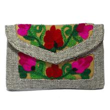 Grey Floral Embroidered Zip Purse For Women