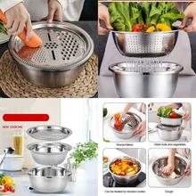 Multipurpose 3 in 1 Cooking Julienne Fruit Grater Slicer Stainless Steel Basin Drain Basket Bowl Peeler Vegetable Cutter