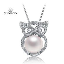 Freshwater Pearl S925 Silver Owl Pendant For Women-10P