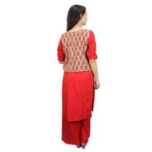 Red/Beige Kurti With Printed Waistcoat Set For Women