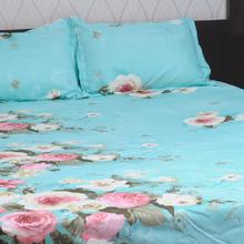 RANGOLI Double Bedsheet with 2 Pillow Cover in Rose Design Teal Color