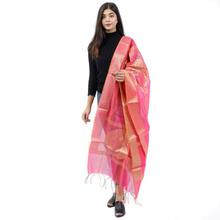 Pink/Golden Raw Silk Printed Shawl For Women