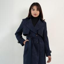 KASA Navy Blue Suede Trench Coat For Women