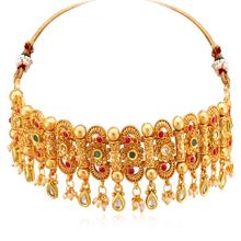 Aheli Gold Plated Kundan Pearl Choker Necklace with Jhumki Earrings Indian Temple Traditional Ethnic Jewellery Set for Women