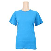 Sky Blue Solid Round Neck Cotton T-Shirt For Women