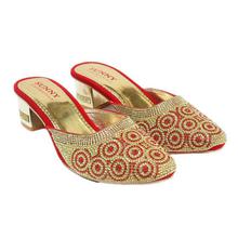 Red/Golden Rhinestones Designed Party Heeled Sandals For Women