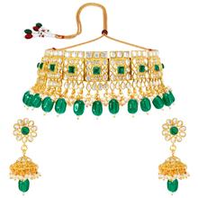 Aheli Indian Traditional Jewellery Green Kundan Choker Necklace Earring Jewellery Set for Women