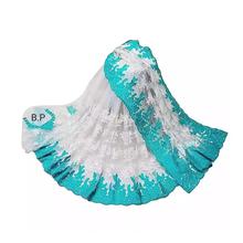 Net Heavy Embroidery Party Wear Designer Saree-White & Blue