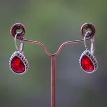 Red Pear Stoned Dangler Earrings