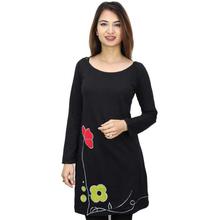 Black Floral Printed Long T-Shirt For Women  (WDR3421)