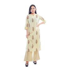 Pkshee  Yellow Printed Cotton Kurta And Palazzo Set For Women