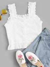 Embroidered Ruffle Hem Button Front Cami Top