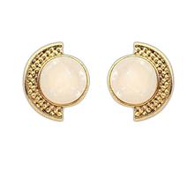 Gold Toned/Pink Opal Inlaid Semi Circle Stud Earrings For Women